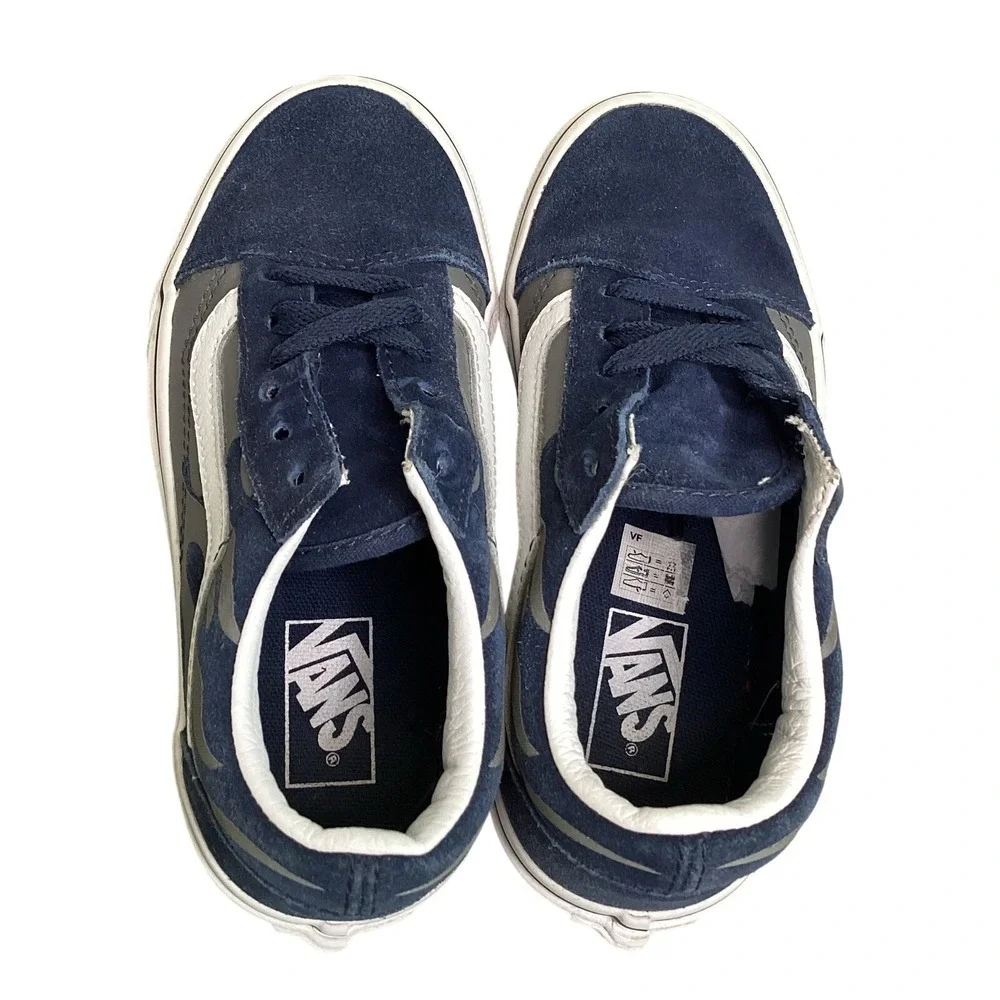 Vans Old Skool Kids 13.5 Navy Blue Flame‎ Sneakers Youth Skate Shoes EU 31